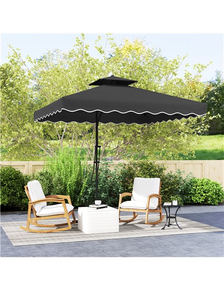 Outsunny 2.5m Cantilever Parasol with Easy Lever, Square Double Top Garden Parasol Umbrella with Ruffles and Cross Base, Overhan - pic 188651 | FastDaddyshop
