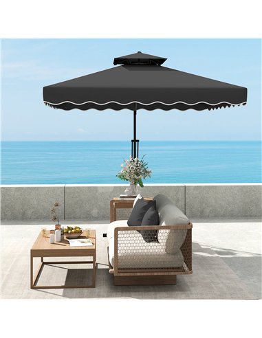 Outsunny 2.5m Cantilever Parasol with Easy Lever, Square Double Top Garden Parasol Umbrella with Ruffles and Cross Base, Overhan