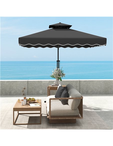 Outsunny 2.5m Cantilever Parasol with Easy Lever, Square Double Top Garden Parasol Umbrella with Ruffles and Cross Base, Overhan - pic 188652 | FastDaddyshop