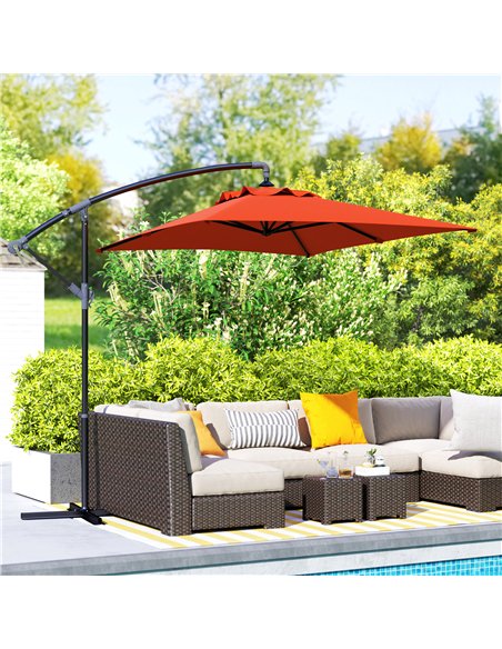 Outsunny 3(m) Cantilever Overhanging Parasol, with Cross Base - Orange - pic 188654 | FastDaddyshop