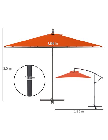 Outsunny 3(m) Cantilever Overhanging Parasol, with Cross Base - Orange - pic 188655 | FastDaddyshop
