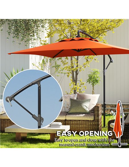 Outsunny 3(m) Cantilever Overhanging Parasol, with Cross Base - Orange - pic 188656 | FastDaddyshop