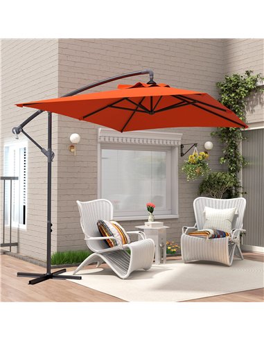 Outsunny 3(m) Cantilever Overhanging Parasol, with Cross Base - Orange