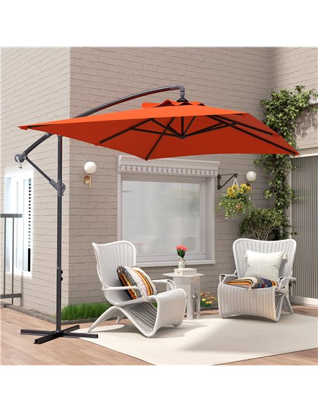 Outsunny 3(m) Cantilever Overhanging Parasol, with Cross Base - Orange - pic 188661 | FastDaddyshop