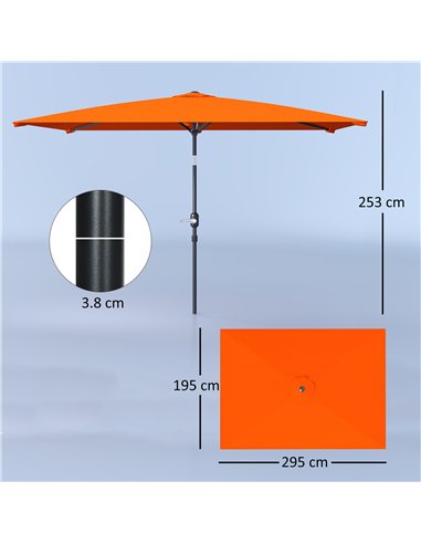Outsunny 3x2m Patio Parasol Garden Umbrellas Canopy with Aluminium Tilt Crank Rectangular Sun Shade Steel, Orange