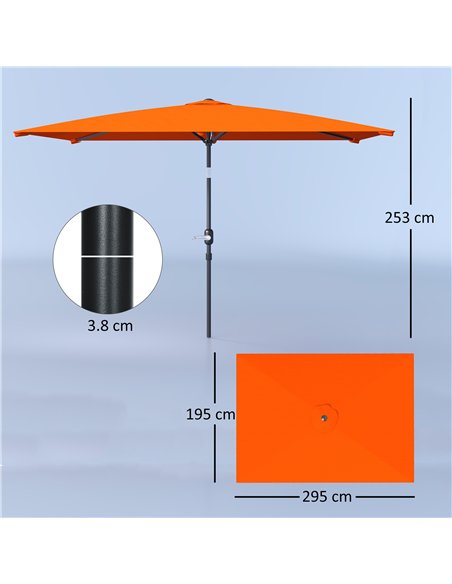 Outsunny 3x2m Patio Parasol Garden Umbrellas Canopy with Aluminium Tilt Crank Rectangular Sun Shade Steel, Orange - pic 188664 | FastDaddyshop
