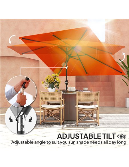 Outsunny 3x2m Patio Parasol Garden Umbrellas Canopy with Aluminium Tilt Crank Rectangular Sun Shade Steel, Orange - pic 188665 | FastDaddyshop