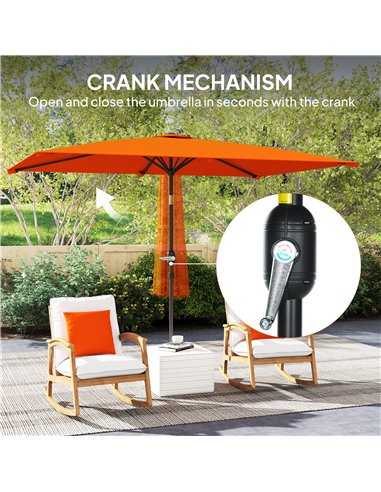 Outsunny 3x2m Patio Parasol Garden Umbrellas Canopy with Aluminium Tilt Crank Rectangular Sun Shade Steel, Orange