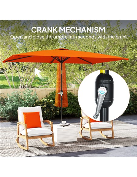 Outsunny 3x2m Patio Parasol Garden Umbrellas Canopy with Aluminium Tilt Crank Rectangular Sun Shade Steel, Orange - pic 188666 | FastDaddyshop