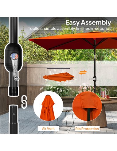 Outsunny 3x2m Patio Parasol Garden Umbrellas Canopy with Aluminium Tilt Crank Rectangular Sun Shade Steel, Orange