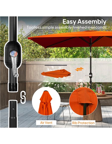 Outsunny 3x2m Patio Parasol Garden Umbrellas Canopy with Aluminium Tilt Crank Rectangular Sun Shade Steel, Orange - pic 188667 | FastDaddyshop