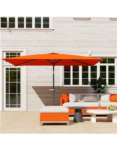 Outsunny 3x2m Patio Parasol Garden Umbrellas Canopy with Aluminium Tilt Crank Rectangular Sun Shade Steel, Orange