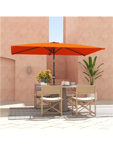 Outsunny 3x2m Patio Parasol Garden Umbrellas Canopy with Aluminium Tilt Crank Rectangular Sun Shade Steel, Orange
