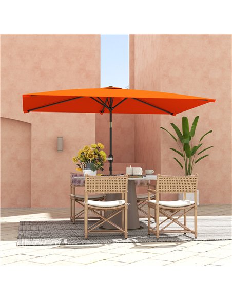 Outsunny 3x2m Patio Parasol Garden Umbrellas Canopy with Aluminium Tilt Crank Rectangular Sun Shade Steel, Orange - pic 188670 | FastDaddyshop