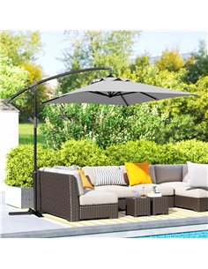 Outsunny 3(m) Cantilever Overhanging Parasol, with Cross Base - Light Grey 2
