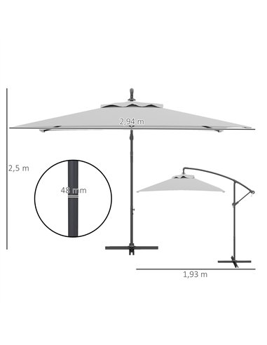 Outsunny 3(m) Cantilever Overhanging Parasol, with Cross Base - Light Grey