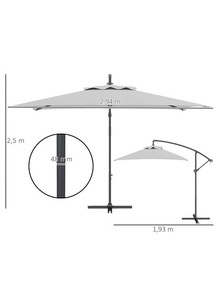 Outsunny 3(m) Cantilever Overhanging Parasol, with Cross Base - Light Grey - pic 188673 | FastDaddyshop