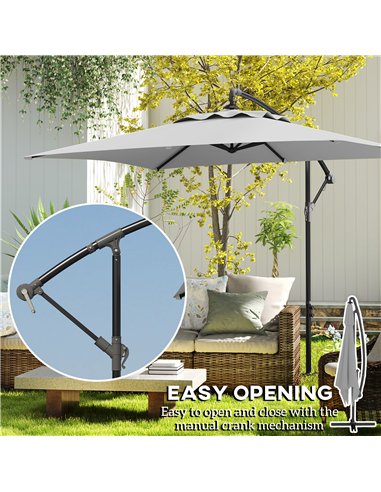 Outsunny 3(m) Cantilever Overhanging Parasol, with Cross Base - Light Grey