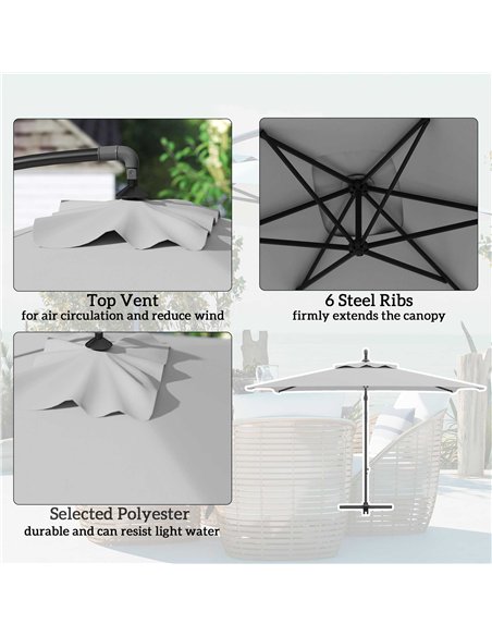 Outsunny 3(m) Cantilever Overhanging Parasol, with Cross Base - Light Grey - pic 188675 | FastDaddyshop