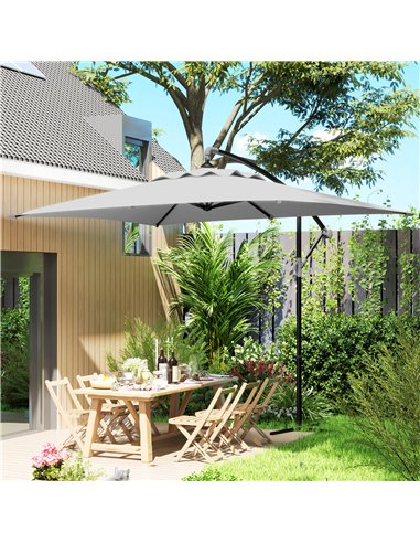 Outsunny 3(m) Cantilever Overhanging Parasol, with Cross Base - Light Grey