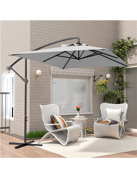 Outsunny 3(m) Cantilever Overhanging Parasol, with Cross Base - Light Grey - pic 188678 | FastDaddyshop
