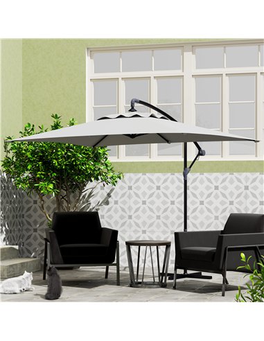 Outsunny 3(m) Cantilever Overhanging Parasol, with Cross Base - Light Grey