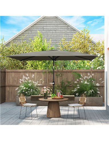Outsunny 3x2m Patio Parasol Garden Umbrellas Canopy with Aluminium Tilt Crank Rectangular Sun Shade Steel, Light Grey