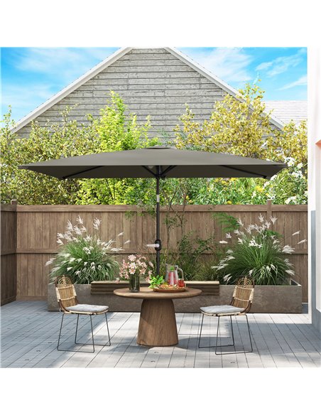 Outsunny 3x2m Patio Parasol Garden Umbrellas Canopy with Aluminium Tilt Crank Rectangular Sun Shade Steel, Light Grey - pic 188681 | FastDaddyshop