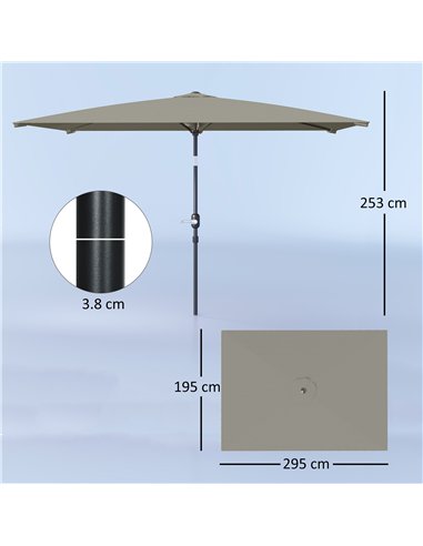 Outsunny 3x2m Patio Parasol Garden Umbrellas Canopy with Aluminium Tilt Crank Rectangular Sun Shade Steel, Light Grey
