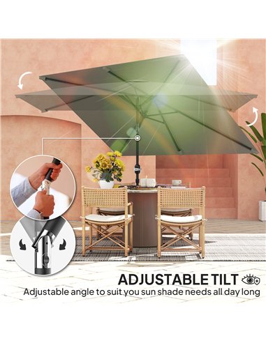 Outsunny 3x2m Patio Parasol Garden Umbrellas Canopy with Aluminium Tilt Crank Rectangular Sun Shade Steel, Light Grey