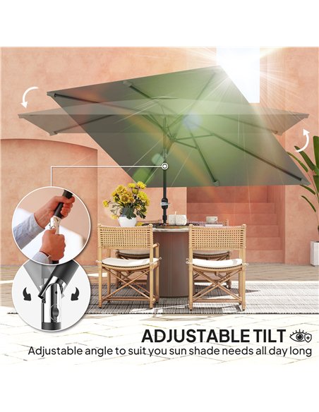 Outsunny 3x2m Patio Parasol Garden Umbrellas Canopy with Aluminium Tilt Crank Rectangular Sun Shade Steel, Light Grey - pic 188683 | FastDaddyshop