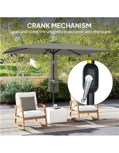 Outsunny 3x2m Patio Parasol Garden Umbrellas Canopy with Aluminium Tilt Crank Rectangular Sun Shade Steel, Light Grey