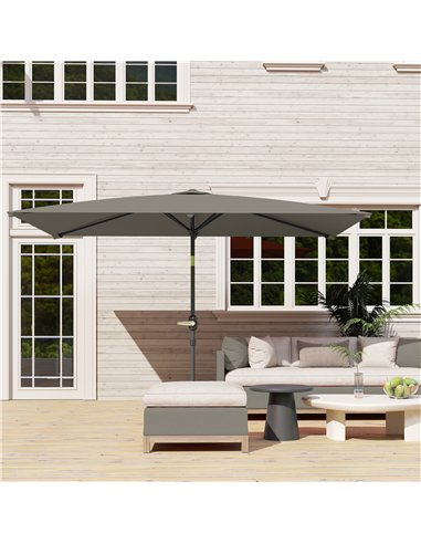 Outsunny 3x2m Patio Parasol Garden Umbrellas Canopy with Aluminium Tilt Crank Rectangular Sun Shade Steel, Light Grey