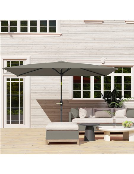 Outsunny 3x2m Patio Parasol Garden Umbrellas Canopy with Aluminium Tilt Crank Rectangular Sun Shade Steel, Light Grey - pic 188687 | FastDaddyshop