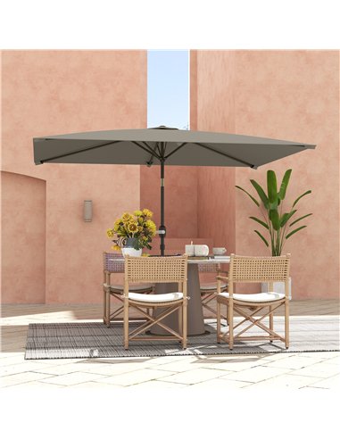 Outsunny 3x2m Patio Parasol Garden Umbrellas Canopy with Aluminium Tilt Crank Rectangular Sun Shade Steel, Light Grey