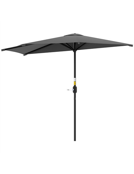 Outsunny 3(m) Half Parasol, Semi Round Umbrella with Metal Frame, Crank Handle for Balcony, Garden, Dark Grey - pic 188689 | FastDaddyshop