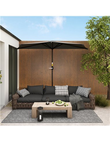 Outsunny 3(m) Half Parasol, Semi Round Umbrella with Metal Frame, Crank Handle for Balcony, Garden, Dark Grey