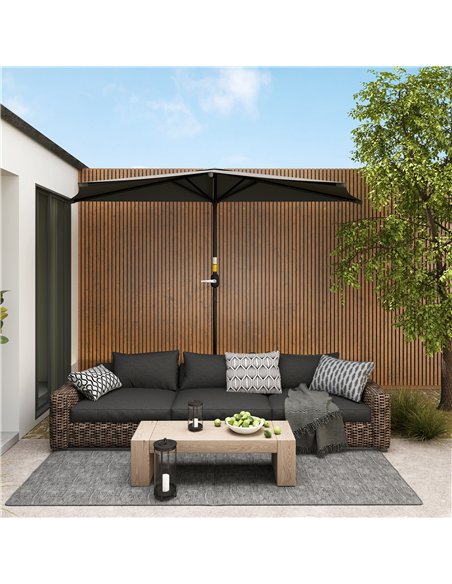 Outsunny 3(m) Half Parasol, Semi Round Umbrella with Metal Frame, Crank Handle for Balcony, Garden, Dark Grey - pic 188690 | FastDaddyshop