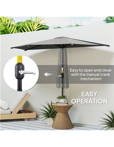 Outsunny 3(m) Half Parasol, Semi Round Umbrella with Metal Frame, Crank Handle for Balcony, Garden, Dark Grey