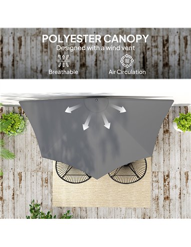 Outsunny 3(m) Half Parasol, Semi Round Umbrella with Metal Frame, Crank Handle for Balcony, Garden, Dark Grey
