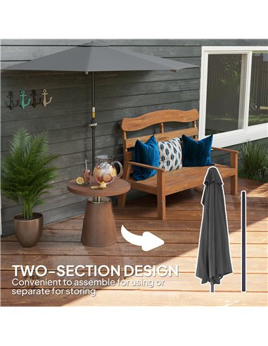 Outsunny 3(m) Half Parasol, Semi Round Umbrella with Metal Frame, Crank Handle for Balcony, Garden, Dark Grey