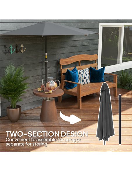 Outsunny 3(m) Half Parasol, Semi Round Umbrella with Metal Frame, Crank Handle for Balcony, Garden, Dark Grey - pic 188694 | FastDaddyshop