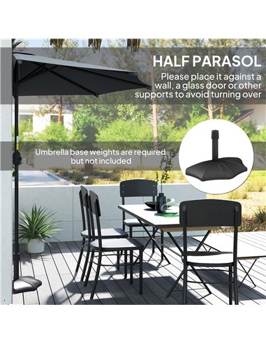 Outsunny 3(m) Half Parasol, Semi Round Umbrella with Metal Frame, Crank Handle for Balcony, Garden, Dark Grey