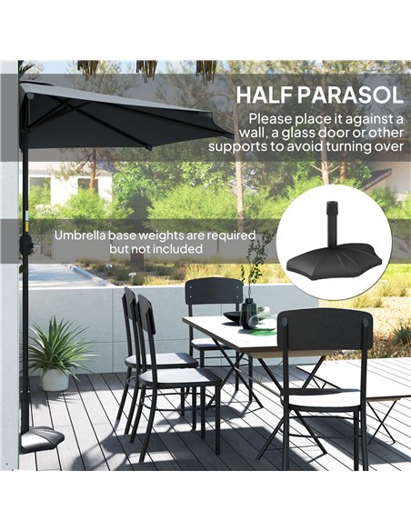 Outsunny 3(m) Half Parasol, Semi Round Umbrella with Metal Frame, Crank Handle for Balcony, Garden, Dark Grey - pic 188695 | FastDaddyshop