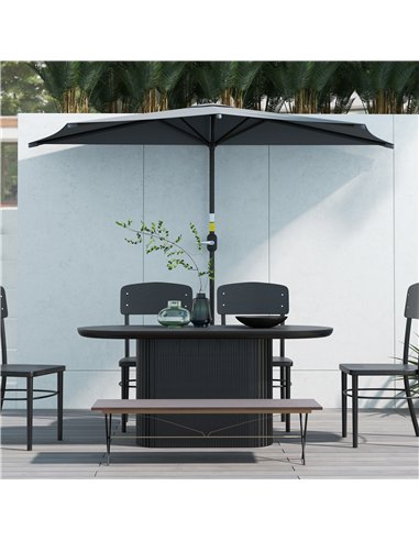 Outsunny 3(m) Half Parasol, Semi Round Umbrella with Metal Frame, Crank Handle for Balcony, Garden, Dark Grey