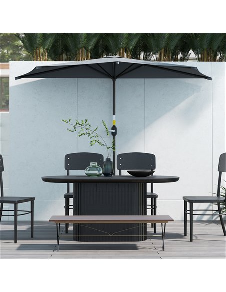 Outsunny 3(m) Half Parasol, Semi Round Umbrella with Metal Frame, Crank Handle for Balcony, Garden, Dark Grey - pic 188696 | FastDaddyshop