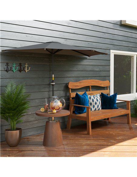 Outsunny 3(m) Half Parasol, Semi Round Umbrella with Metal Frame, Crank Handle for Balcony, Garden, Dark Grey - pic 188697 | FastDaddyshop