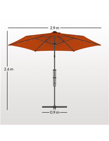 Outsunny 3(m) Solar LED Cantilever Parasol - Orange