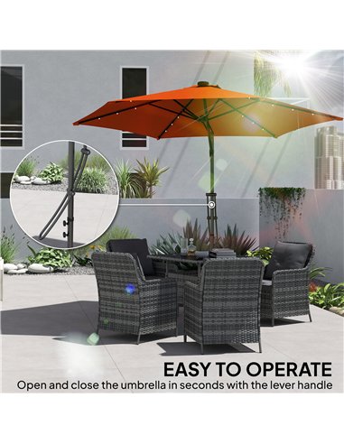 Outsunny 3(m) Solar LED Cantilever Parasol - Orange