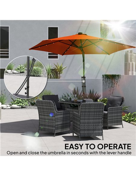 Outsunny 3(m) Solar LED Cantilever Parasol - Orange - pic 188701 | FastDaddyshop